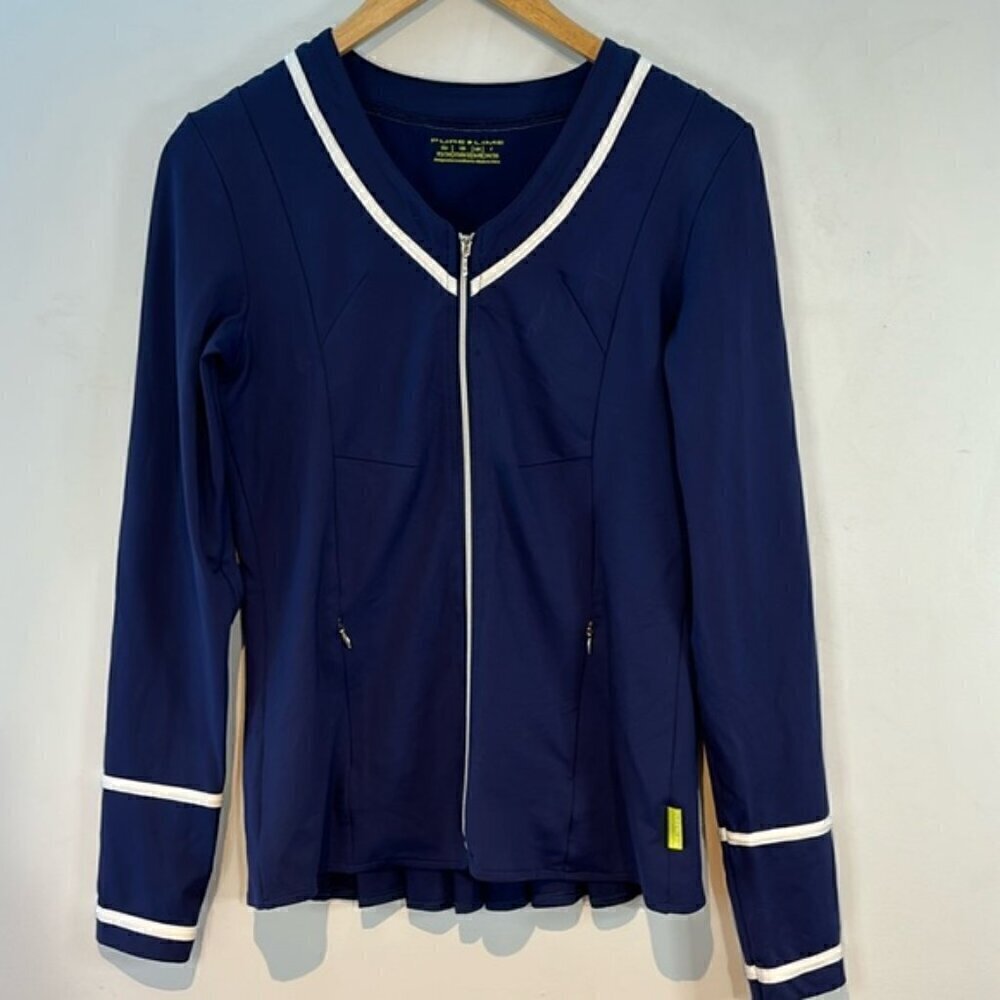 Pure lime navy blue/white piping fitness/tennis zip jacket with pleats size XS